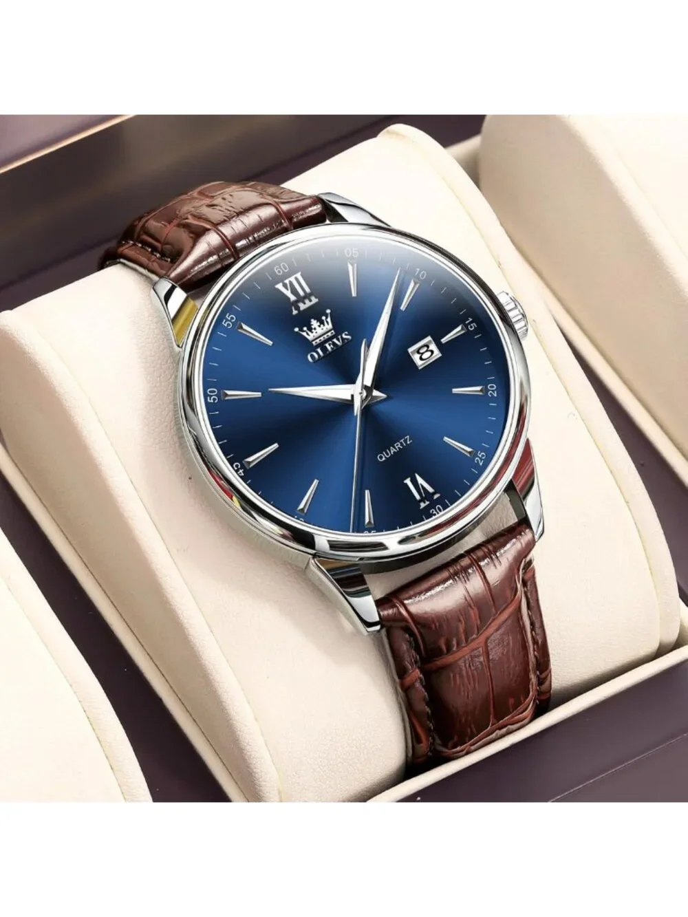 Classic Men's Leather Watch - Large Dial, Easy Read, Waterproof Quartz Timepiece